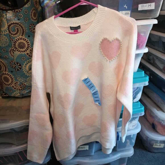 NEW Vince Camuto Women's Heart Design Sweater Cream Large - Picture 5 of 9